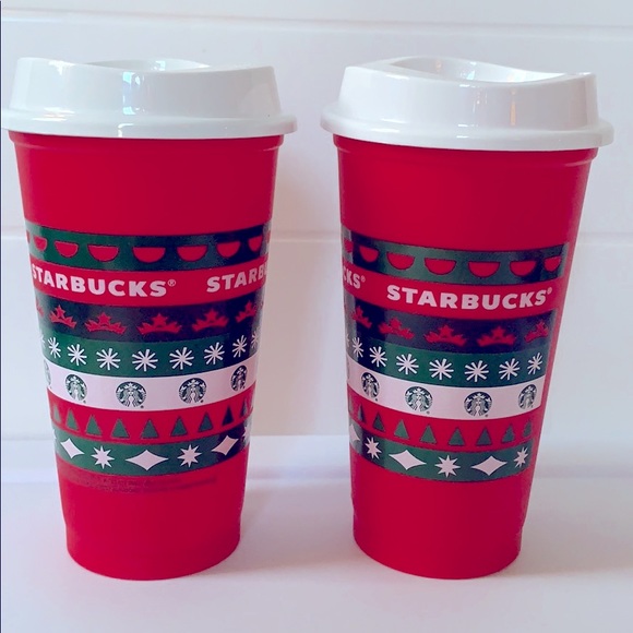 Starbucks Christmas Cups & Lids 2 Reusable Tumblers 2020 - Picture 1 of 5